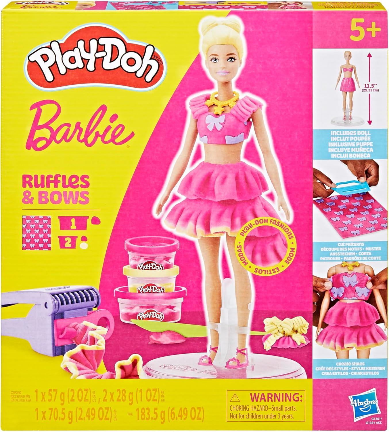 imagePlayDoh Barbie Ruffles and Bows Set Make Doll Clothes with Modeling Compound ampamp 9 Fashion Accessories Arts ampamp Crafts for Girls ampamp Boys Kids 5