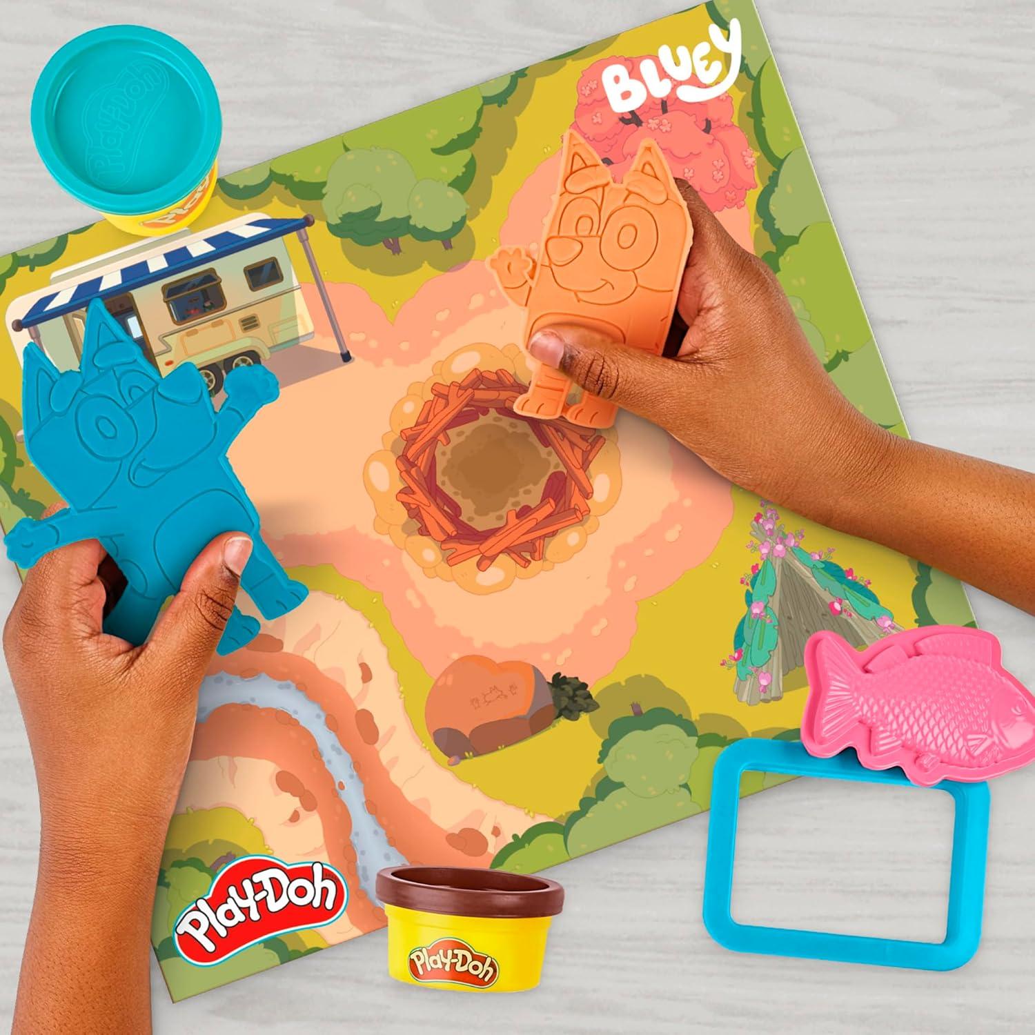 imagePlayDoh Bluey Goes Camping Playset with Campfire Themed Tools Kids Arts and Crafts Toys for Girls and Boys 3 Years ampamp Up Amazon Exclusive