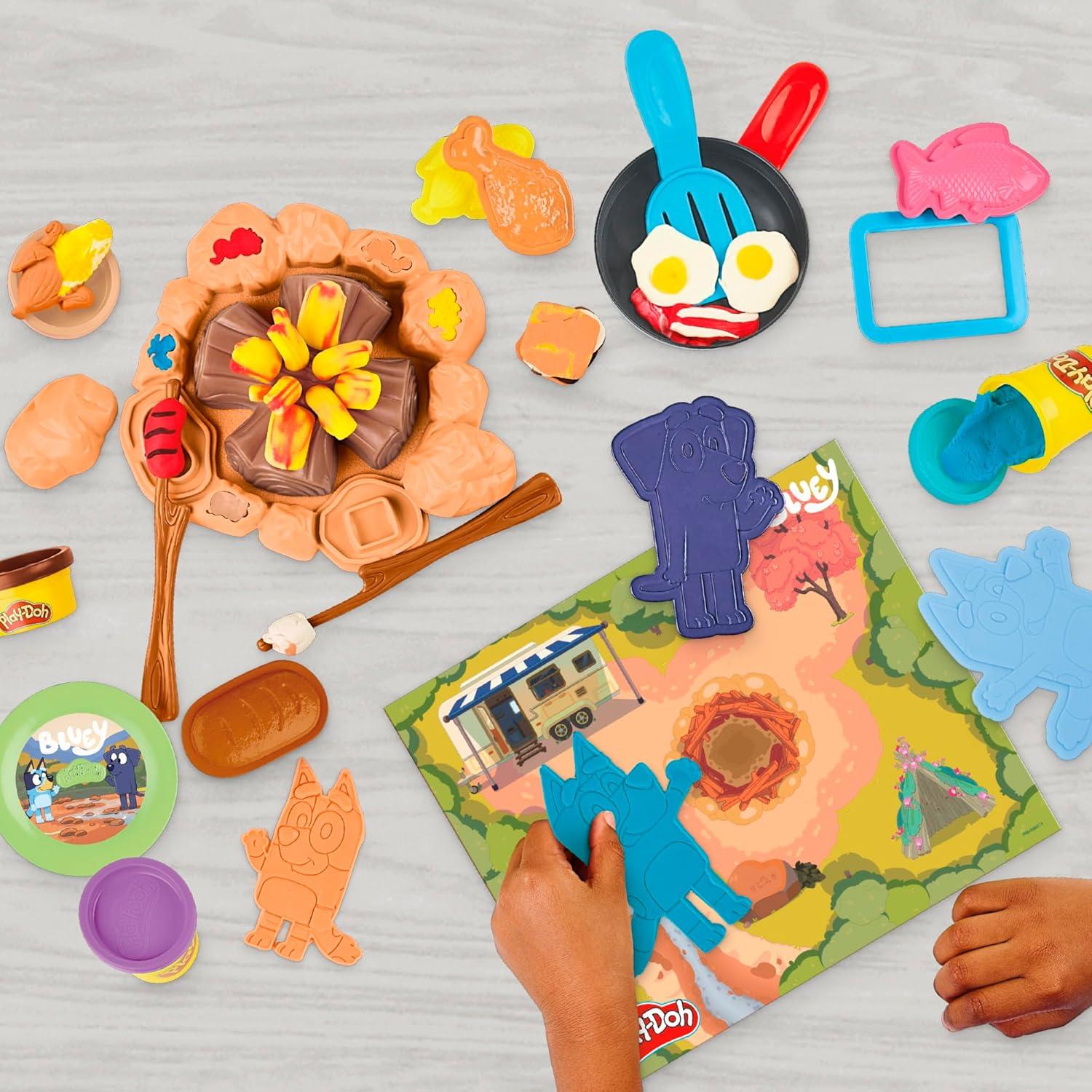 imagePlayDoh Bluey Goes Camping Playset with Campfire Themed Tools Kids Arts and Crafts Toys for Girls and Boys 3 Years ampamp Up Amazon Exclusive