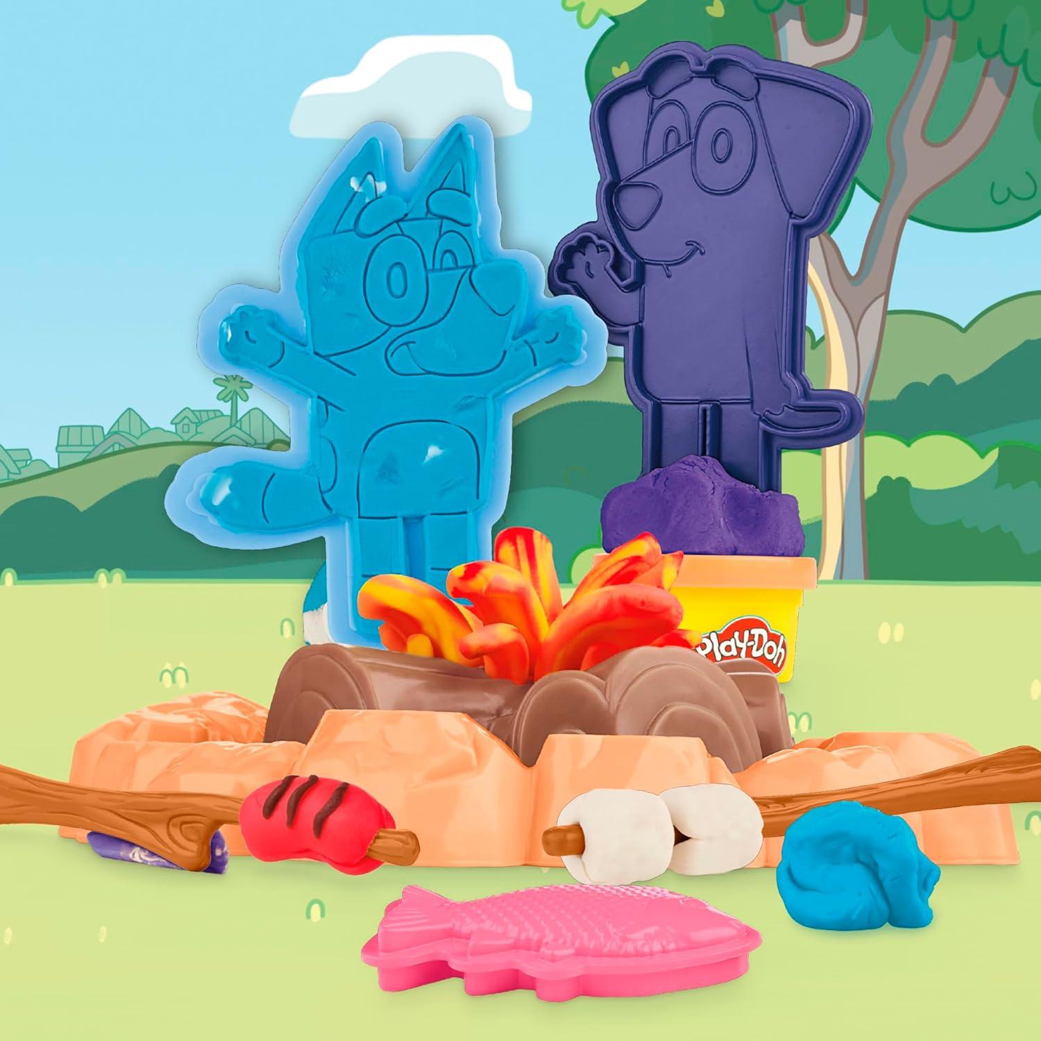 imagePlayDoh Bluey Goes Camping Playset with Campfire Themed Tools Kids Arts and Crafts Toys for Girls and Boys 3 Years ampamp Up Amazon Exclusive