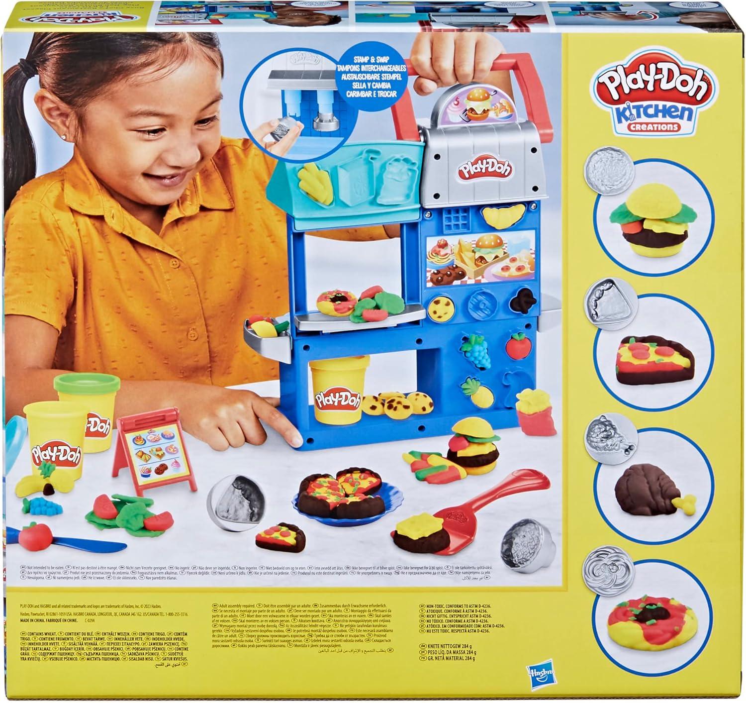 imagePlayDoh Kitchen Creations Busy Chefs Restaurant Playset 2Sided Play Kitchen Set Preschool Cooking Toys Kids Arts ampamp Crafts Ages 3