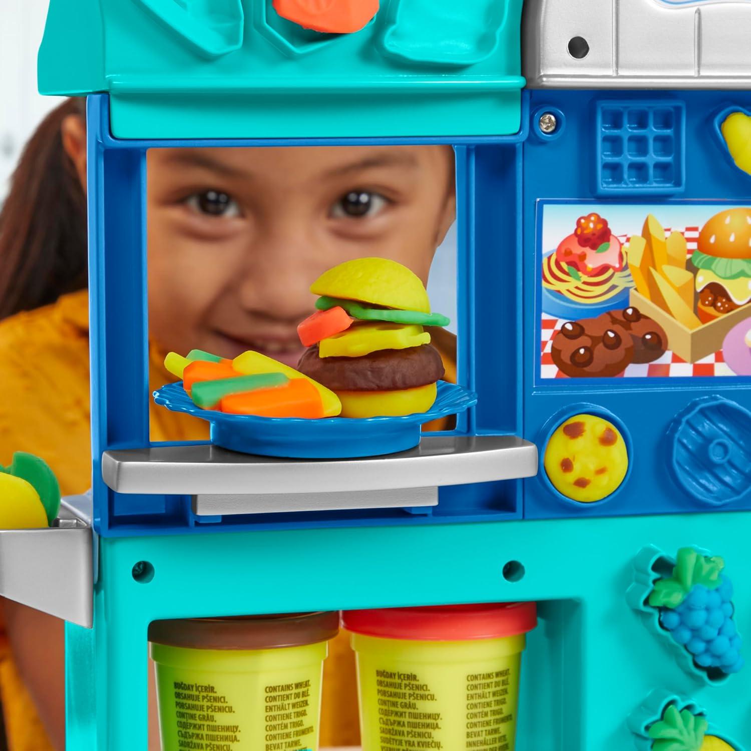 imagePlayDoh Kitchen Creations Busy Chefs Restaurant Playset 2Sided Play Kitchen Set Preschool Cooking Toys Kids Arts ampamp Crafts Ages 3