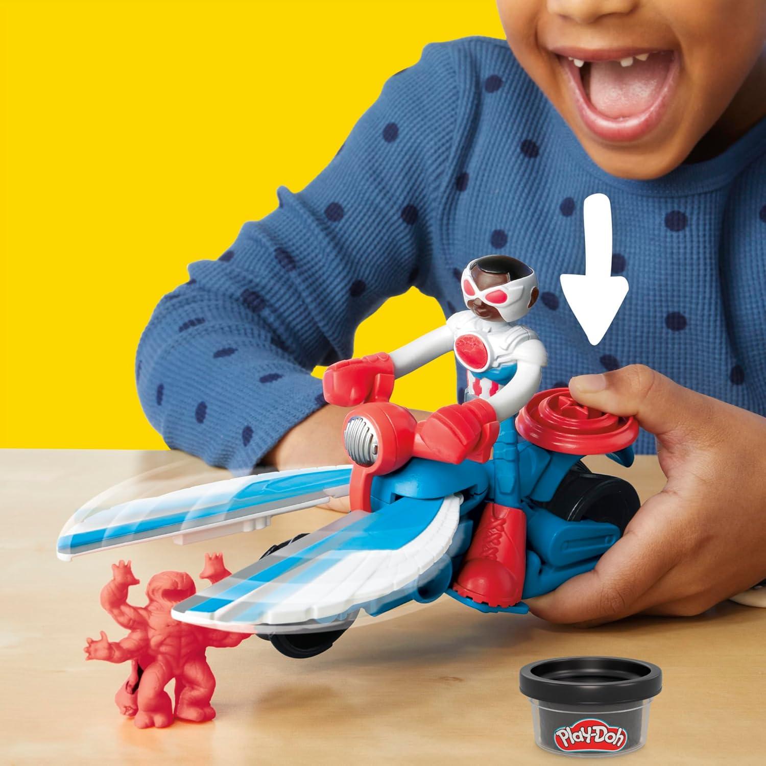 imagePlayDoh Marvel Captain America MotoSlicer Playset with Bendy Action Figure 3 Accessories Imagination Toys for Kids 4 Years ampamp Up