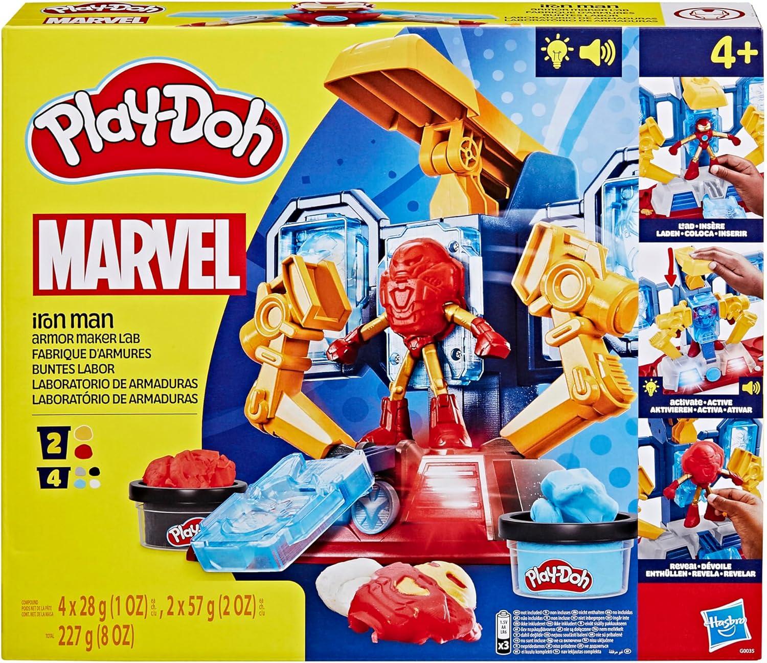 imagePlayDoh Marvel Iron Man Armor Maker Lab Playset with Lights and Sounds Customizable Action Figure Imagination Toys for Boys and Girls 4 and Up