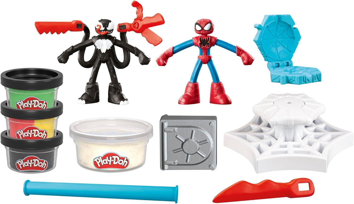 imagePlayDoh Marvel SpiderMan Launch ampamp Slice Battle Playset with 2 Bendy Action Figures and 7 Accessories Imagination Toys for Boys ampamp Girls 4 Years ampamp Up