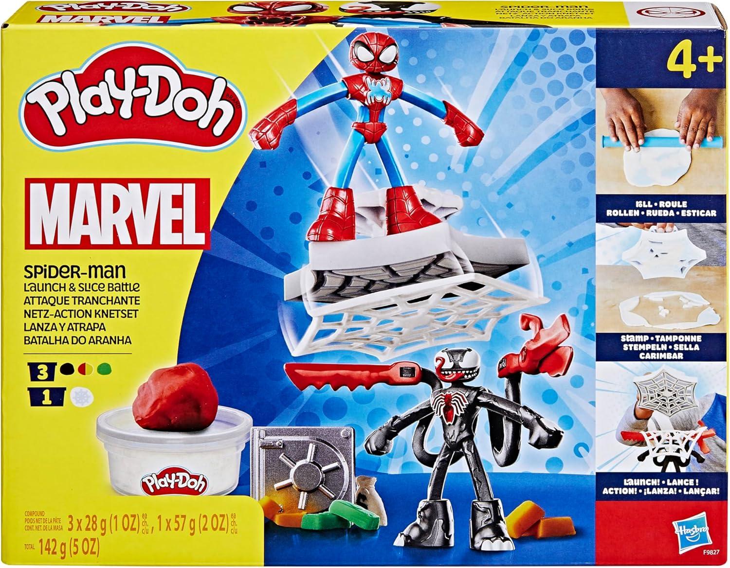 imagePlayDoh Marvel SpiderMan Launch ampamp Slice Battle Playset with 2 Bendy Action Figures and 7 Accessories Imagination Toys for Boys ampamp Girls 4 Years ampamp Up