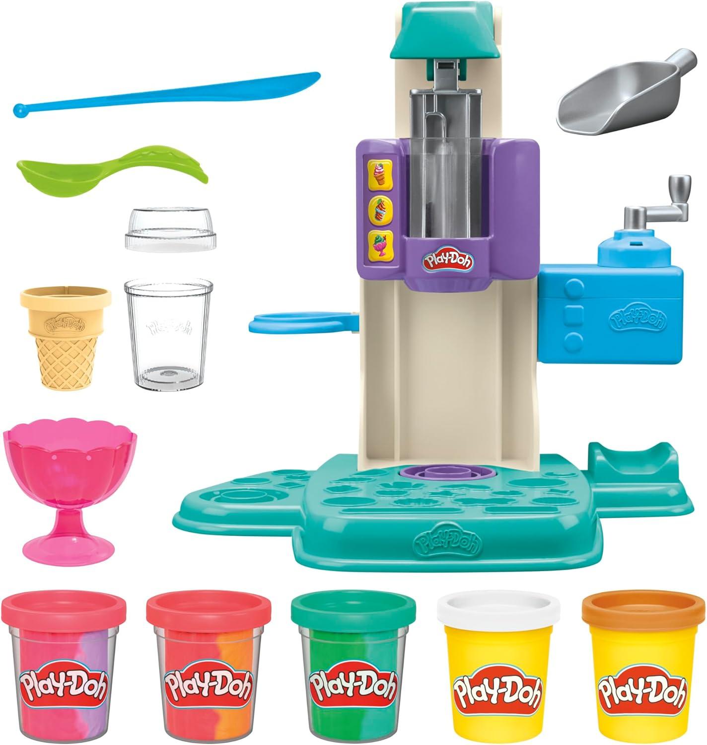 imagePlayDoh Rainbow Swirl Ice Cream Playset with 7 Pretend Play Kitchen Accessories Arts and Crafts Toys for 3 Year Old Girls and Boys and Up