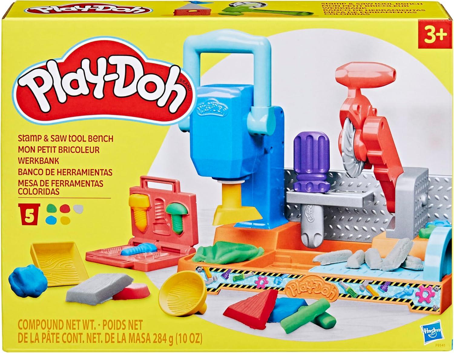 imagePlayDoh Stamp ampamp Saw Tool Bench Playset Construction Toys for Boys ampamp Girls 3 Years ampamp Up Kids Arts ampamp Crafts