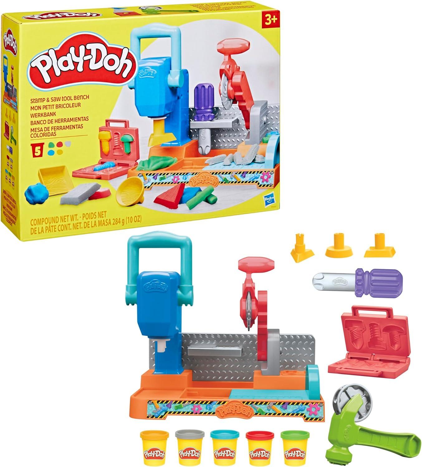 imagePlayDoh Stamp ampamp Saw Tool Bench Playset Construction Toys for Boys ampamp Girls 3 Years ampamp Up Kids Arts ampamp Crafts