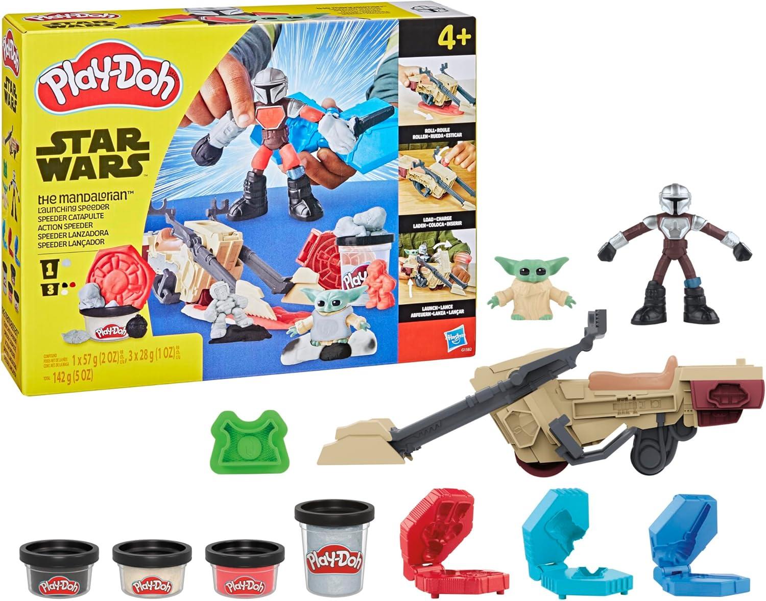 imagePlayDoh Star Wars The Mandalorian Launching Speeder Playset Bendy Grogu ampamp 4 Inch Mando Action Figures Imagination Toys for 4 Year Old Boys ampamp Girls ampamp Up