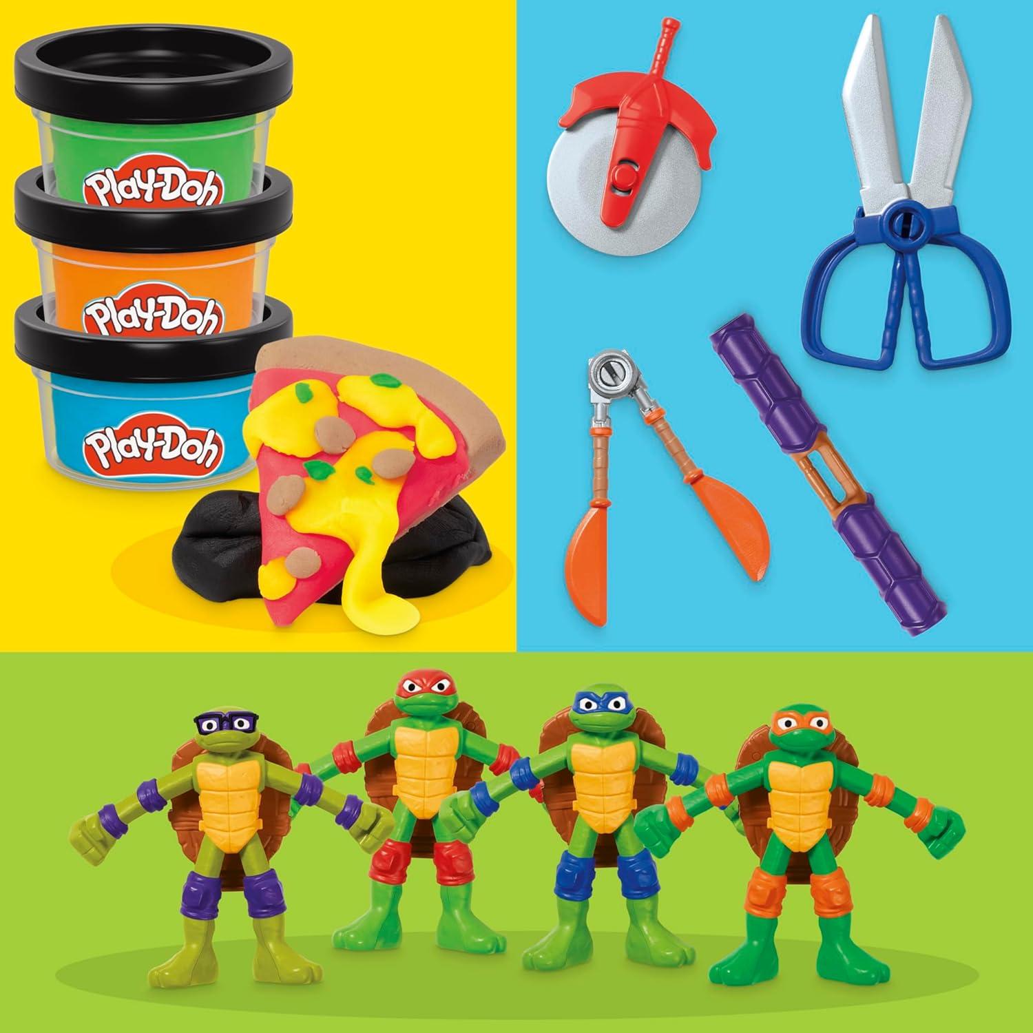 imagePlayDoh Teenage Mutant Ninja Turtles Cowabunga Creations Bendy 4 Inch Action Figures Set Kids Arts ampamp Crafts TMNT Toys for Boys ampamp Girls 4