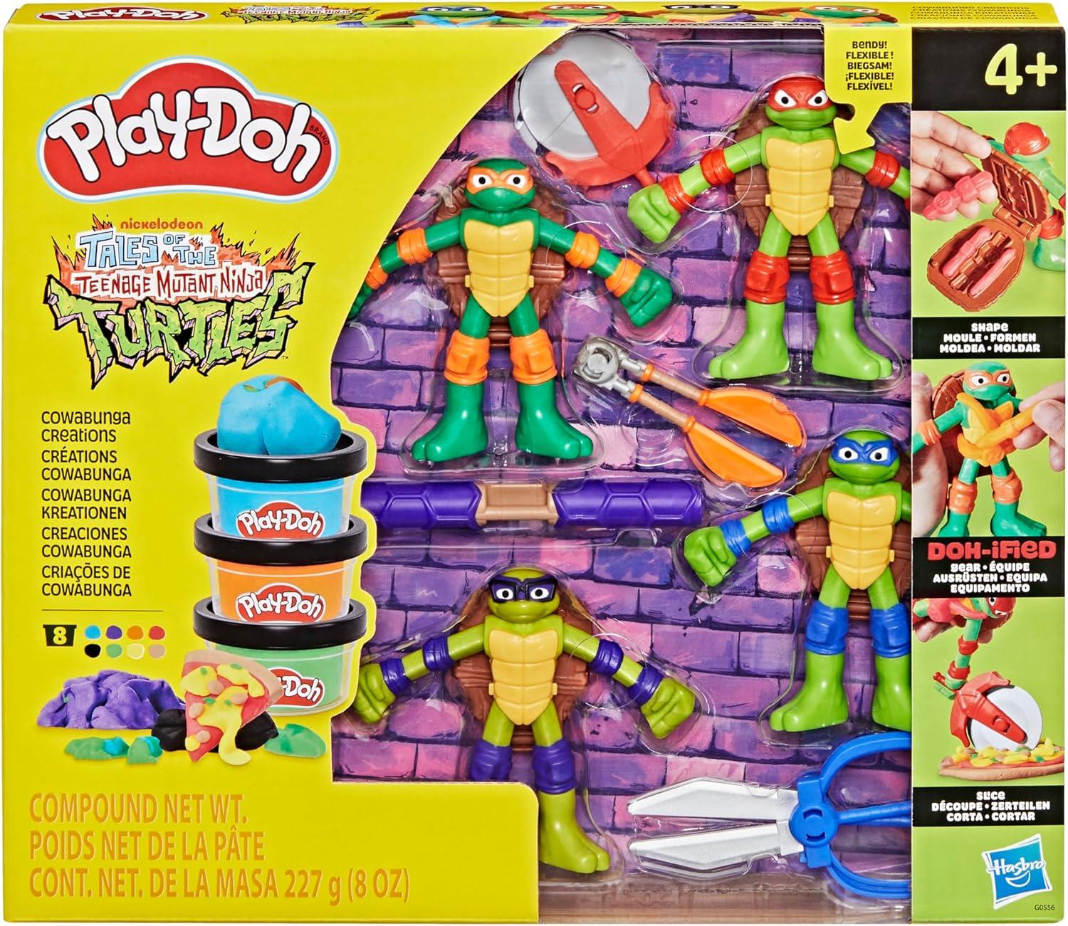 imagePlayDoh Teenage Mutant Ninja Turtles Cowabunga Creations Bendy 4 Inch Action Figures Set Kids Arts ampamp Crafts TMNT Toys for Boys ampamp Girls 4