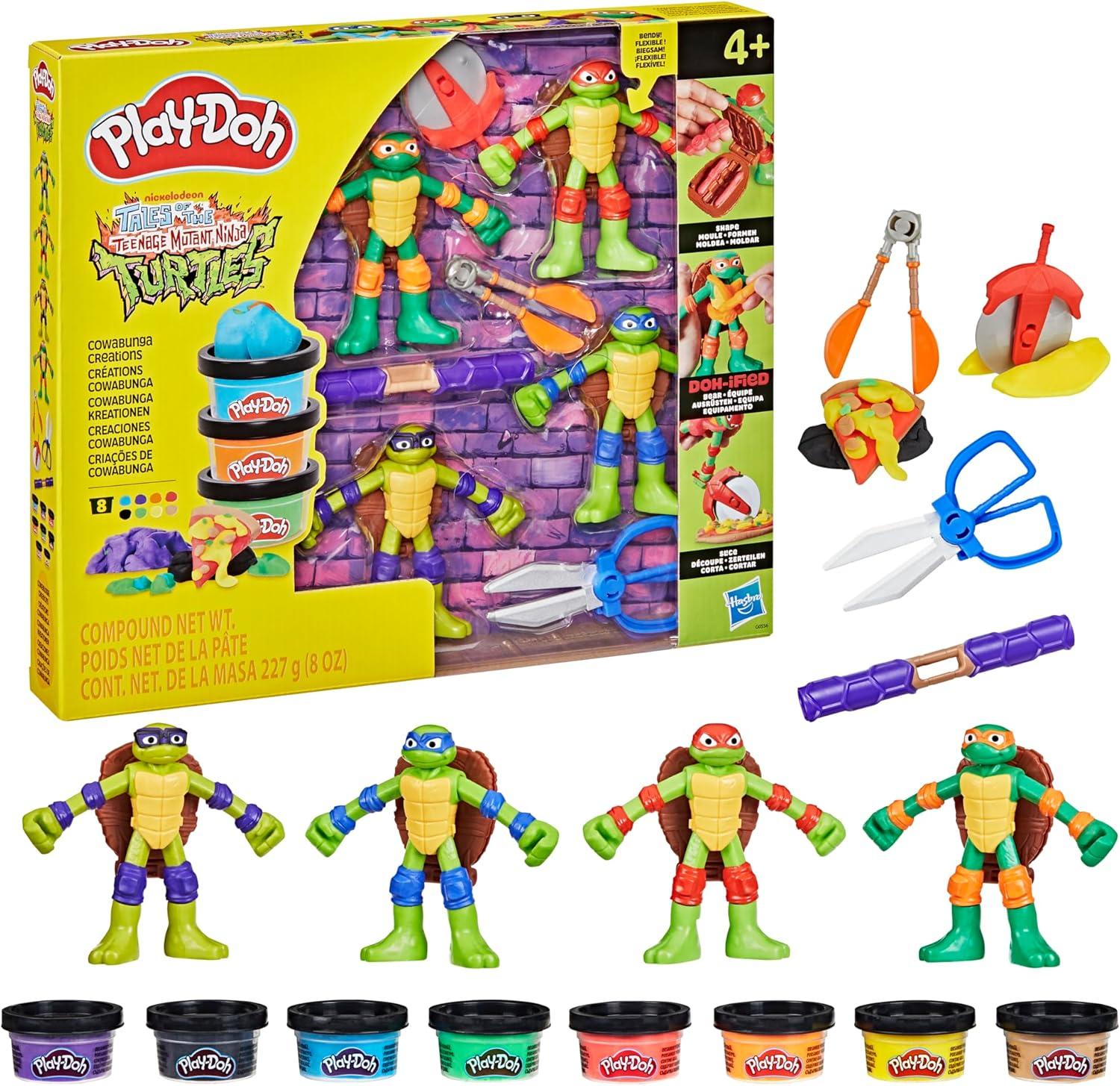 imagePlayDoh Teenage Mutant Ninja Turtles Cowabunga Creations Bendy 4 Inch Action Figures Set Kids Arts ampamp Crafts TMNT Toys for Boys ampamp Girls 4