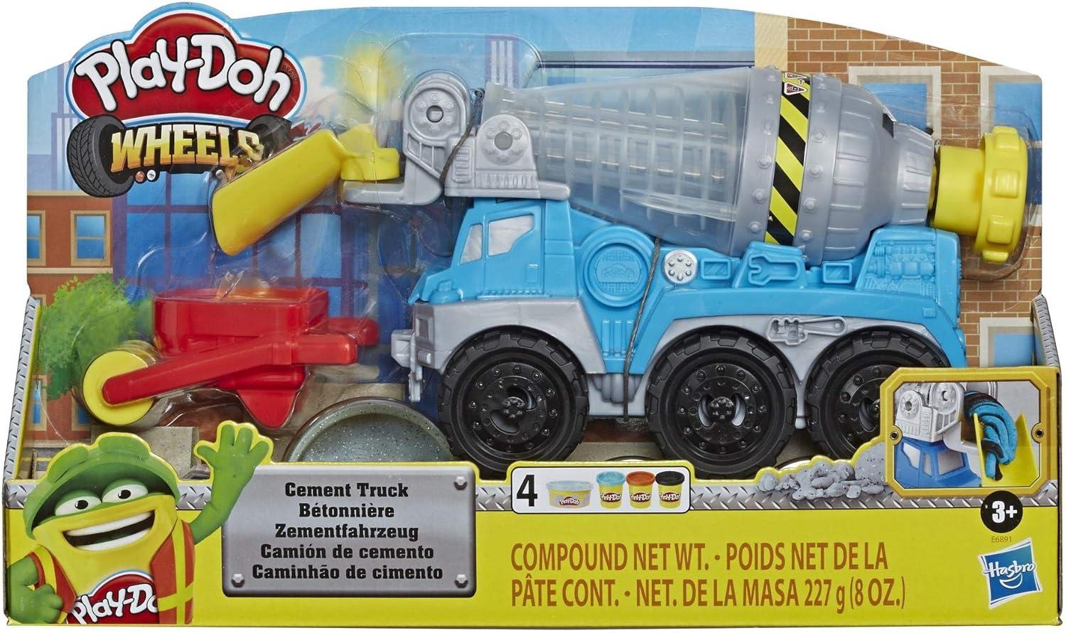 imagePlayDoh Wheels Cement Truck Toy for Kids Ages 3 ampamp Up with NonToxic CementColored Buildin Compound Plus 3 Colors