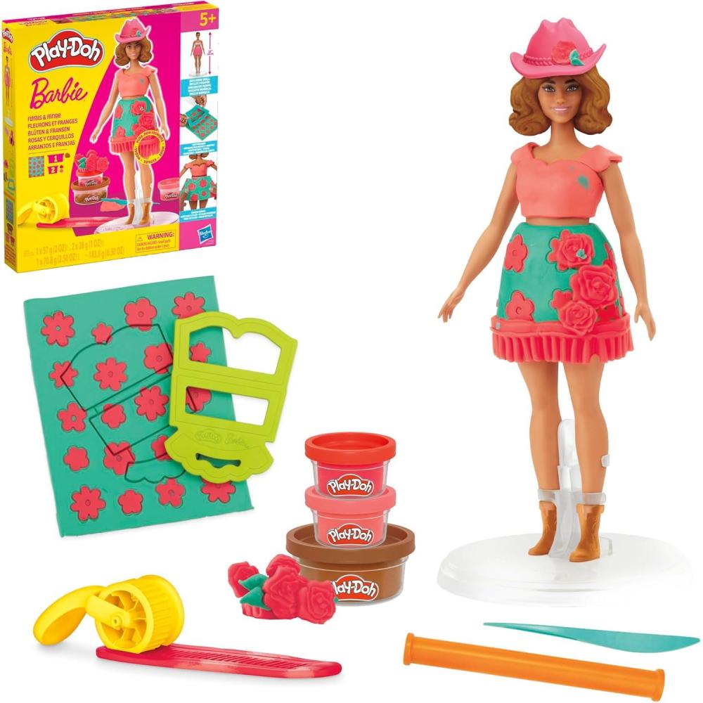 imagePlayDoh Barbie Florals and Fringe Set Make Doll Clothes with Modeling Compound ampamp 9 Fashion Accessories Arts ampamp Crafts for Girls ampamp Boys Kids 5