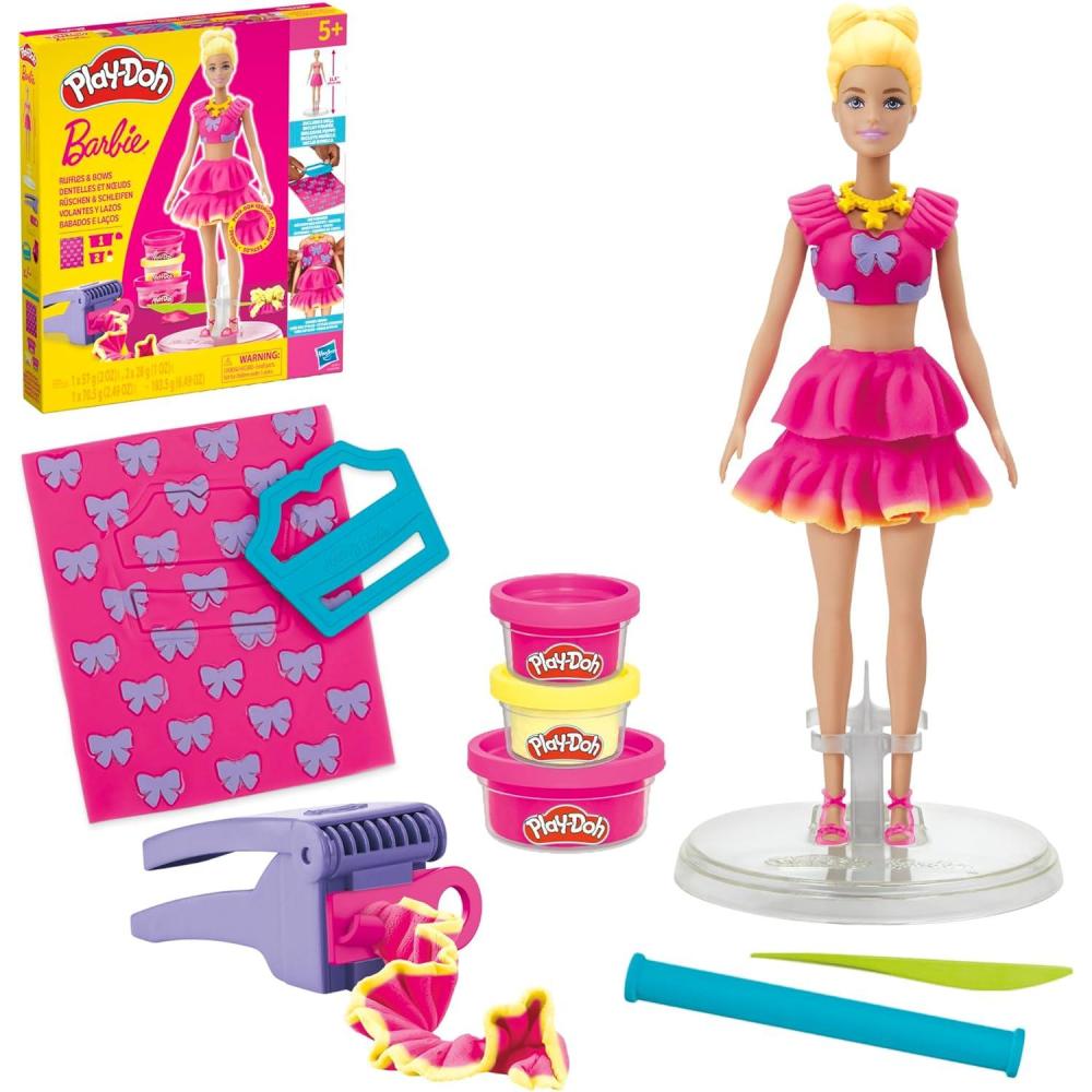 imagePlayDoh Barbie Ruffles and Bows Set Make Doll Clothes with Modeling Compound ampamp 9 Fashion Accessories Arts ampamp Crafts for Girls ampamp Boys Kids 5