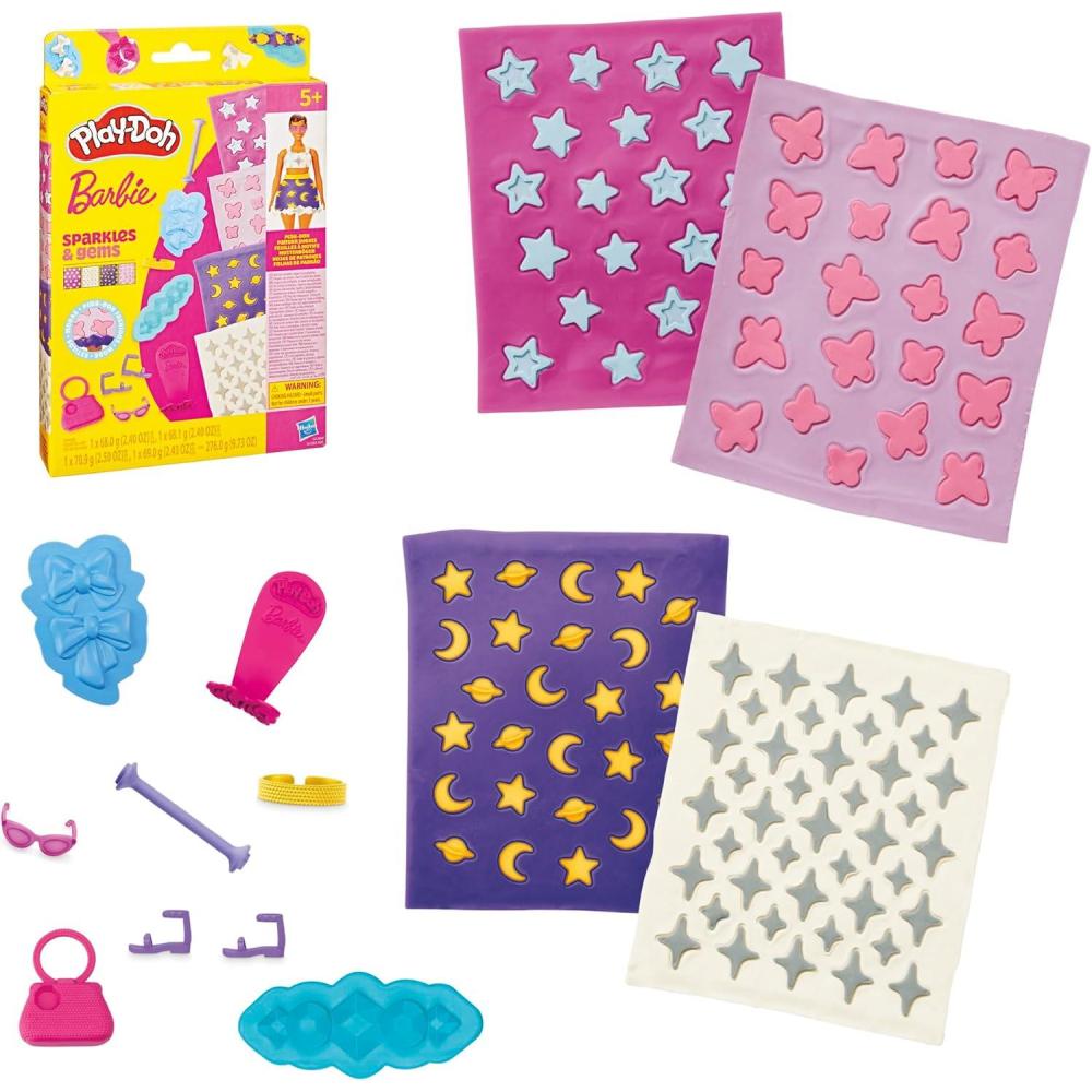 imagePlayDoh Barbie Sparkles and Gems Accessory Pack 4 Refill Pattern Sheets of Modeling Compound 8 Fashion Accessories Kids Arts and Crafts Kids 5Sparkles Gems
