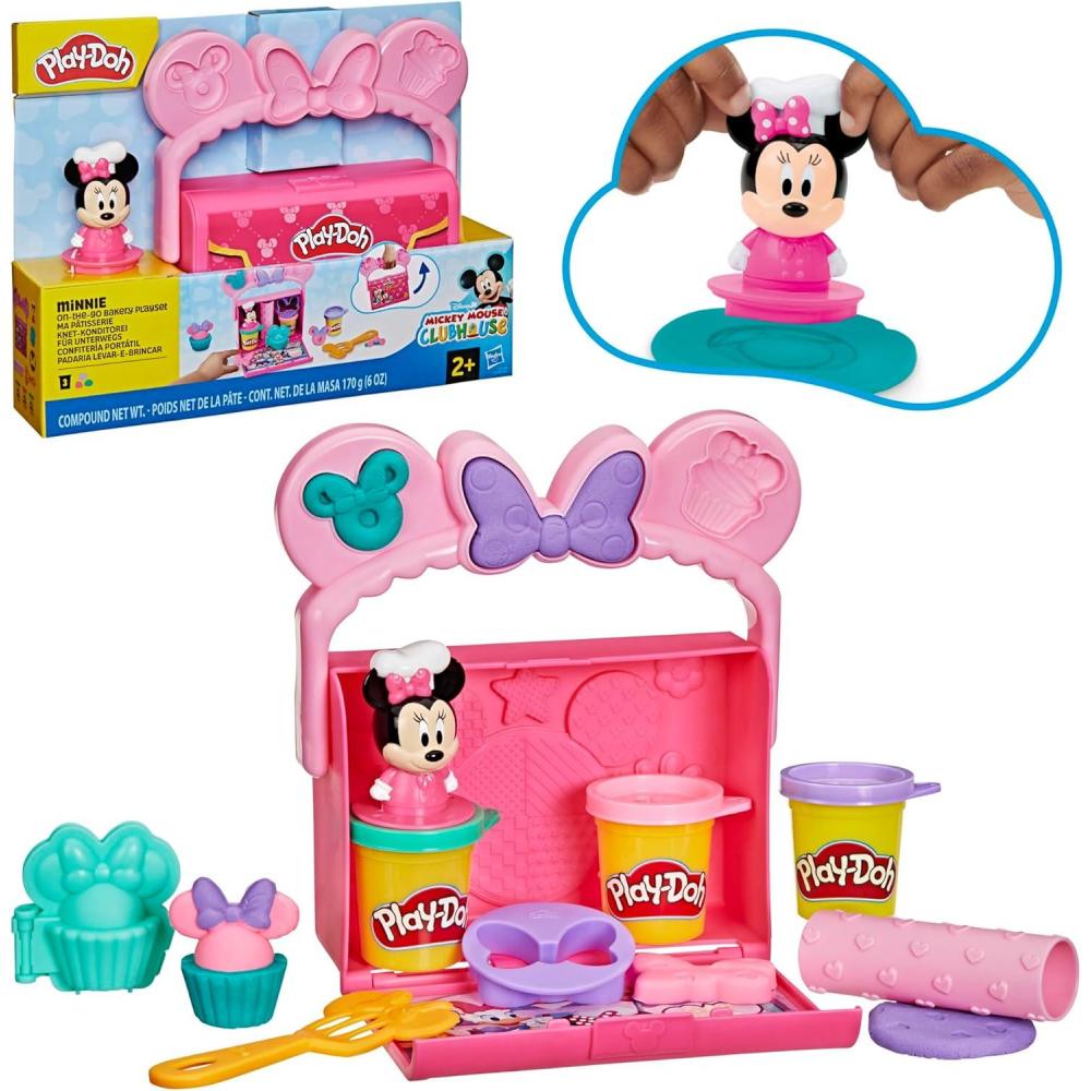 imagePlayDoh Disney Junior Mickey Mouse Clubhouse OnTheGo Bakery Playset with Minnie Mouse Play Food Preschool Toys Arts ampamp Crafts Gifts for Kids 2Minnies OntheGo Bakery