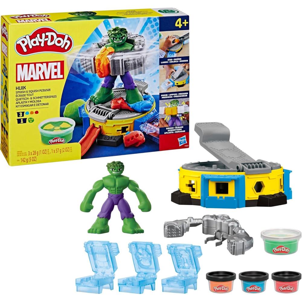 imagePlayDoh Marvel Hulk Smash ampamp Squish Kids Playset with Bendy Action Figure and Accessories Imagination Toys for Boys and Girls 4 and Up