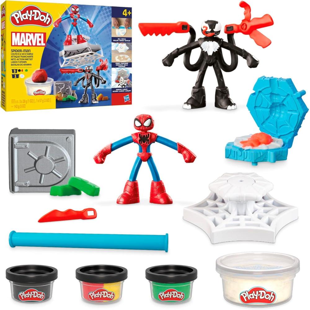 imagePlayDoh Marvel SpiderMan Launch ampamp Slice Battle Playset with 2 Bendy Action Figures and 7 Accessories Imagination Toys for Boys ampamp Girls 4 Years ampamp Up