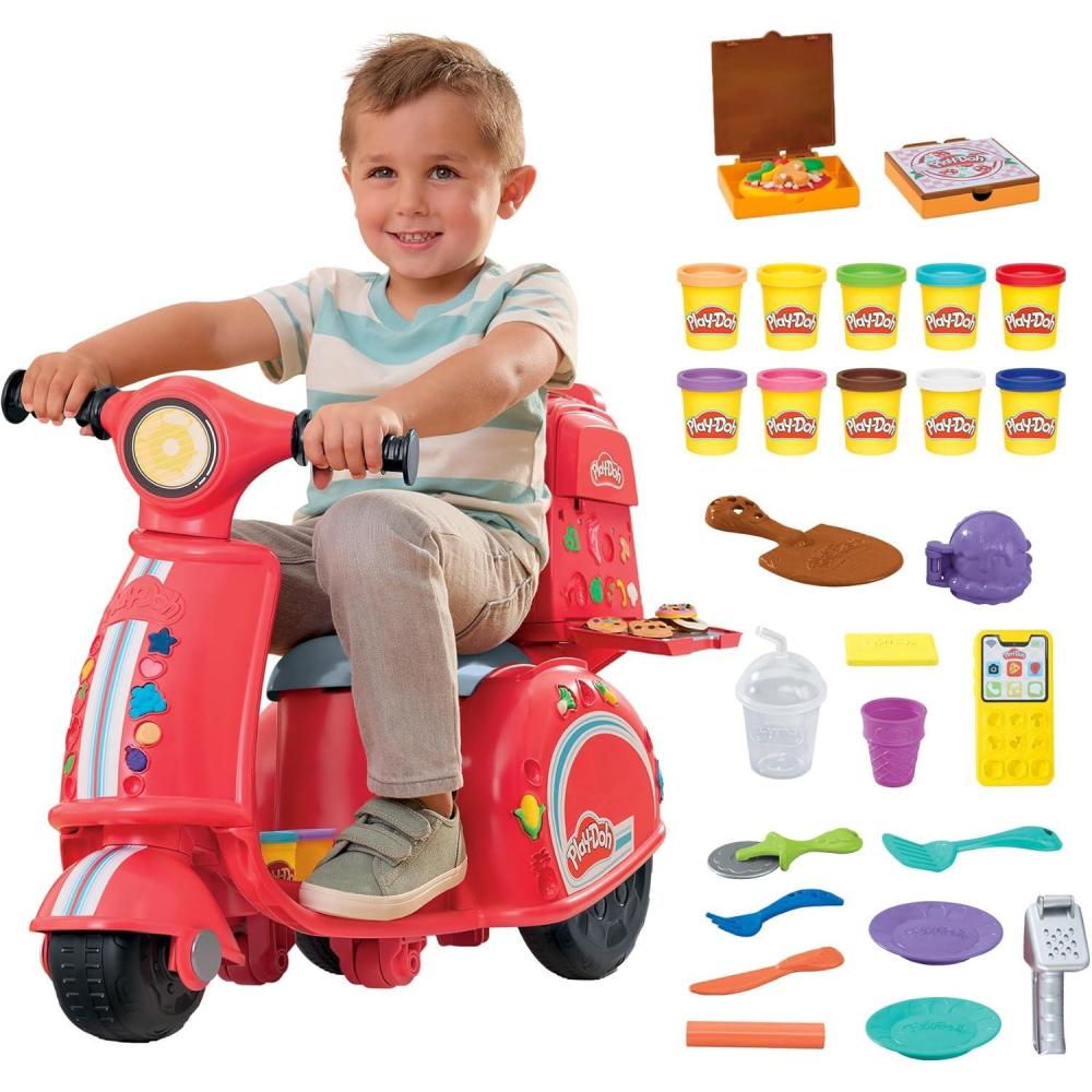 imagePlayDoh Pizza Delivery Scooter Playset Large RideOn Play Food Preschool Toys Toy Pizza Set for Kids Arts ampamp Crafts for Boys ampamp Girls Ages 3