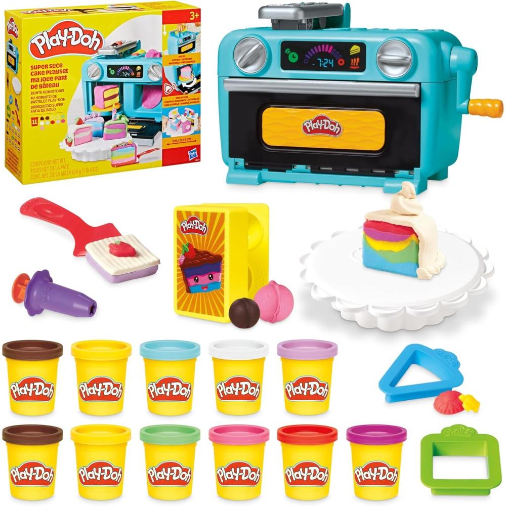 imagePlayDoh Super Slice Cake Playset Toy Oven with Play Kitchen Accessories ampamp 11 Modeling Compound Cans Kids Arts ampamp Crafts Ages 3