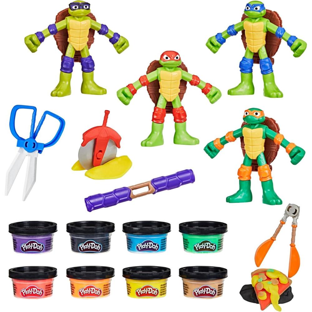imagePlayDoh Teenage Mutant Ninja Turtles Cowabunga Creations Bendy 4 Inch Action Figures Set Kids Arts ampamp Crafts TMNT Toys for Boys ampamp Girls 4