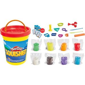 Play-Doh Squished Creative Challenge Set with 4 Activities for Kids 5 Years and Up, 30 Challenge Cards, Mega Can with 8 Modeling Compound Colors