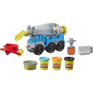 Play-Doh Wheels Cement Truck Toy for Kids Ages 3 & Up with Non-Toxic Cement-Colored Buildin’ Compound Plus 3 Colors