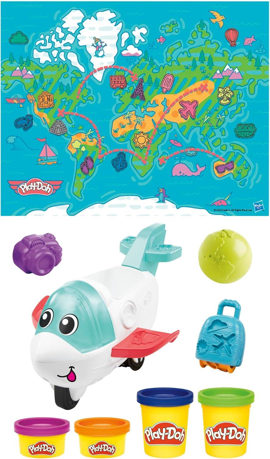 imagePlayDoh Airplane Explorer Starter Set Preschool Toys for 3 Year Old Girls ampamp Boys ampamp Up with Jet World Map Playmat 3 Accessories ampamp 4 Modeling Compound Colors