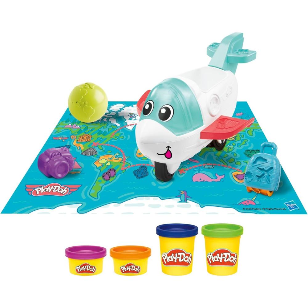imagePlayDoh Airplane Explorer Starter Set Preschool Toys for 3 Year Old Girls ampamp Boys ampamp Up with Jet World Map Playmat 3 Accessories ampamp 4 Modeling Compound Colors