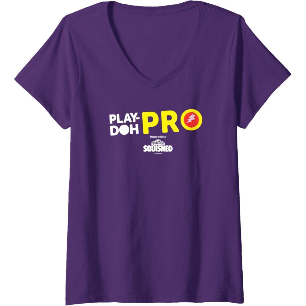 imagePlayDoh Squished Center PlayDoh Pro Bold Lightning Logo VNeck TShirtPurple