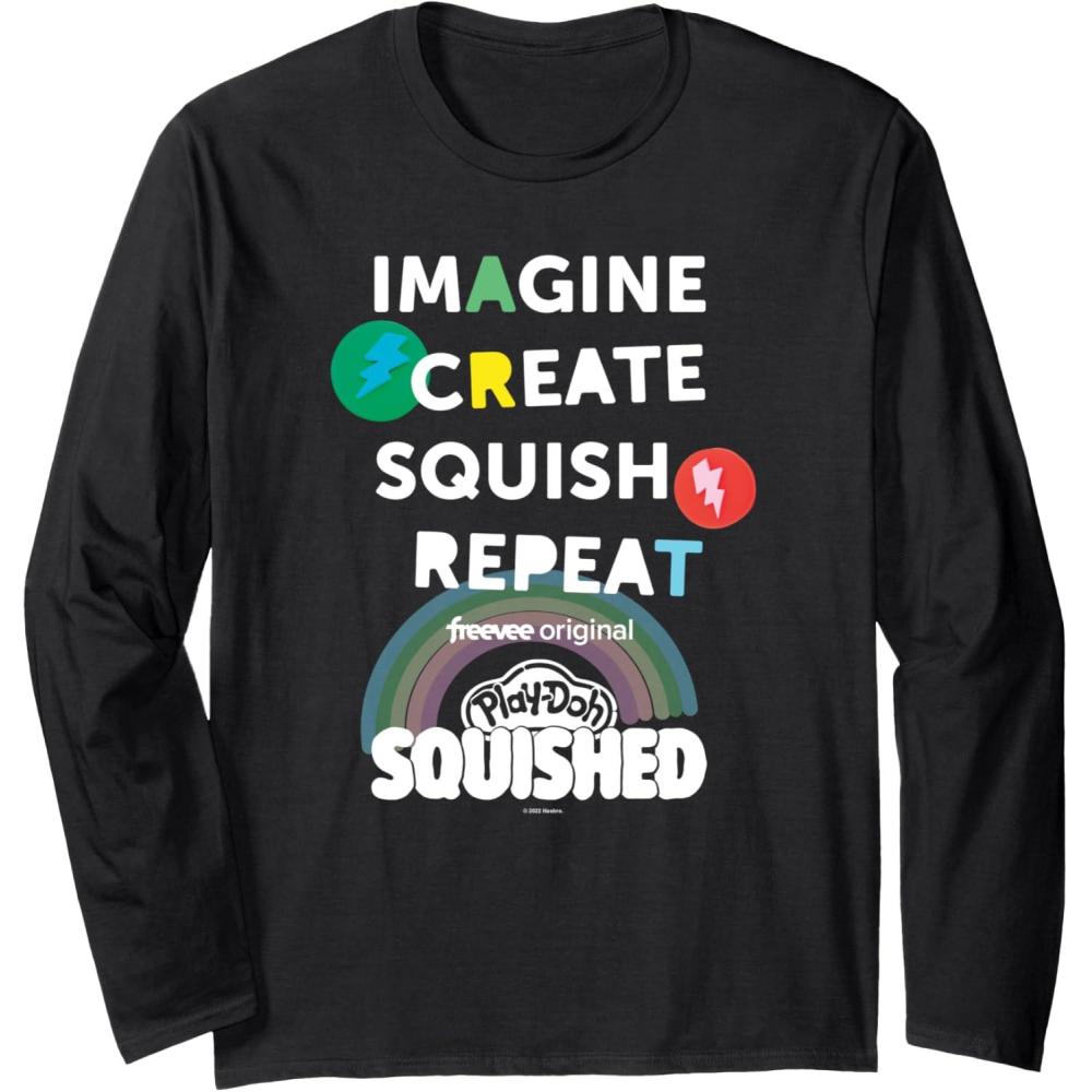 imagePlayDoh Squished Imagine Create Repeat Rainbow Stack Logo Long Sleeve TShirtBlack