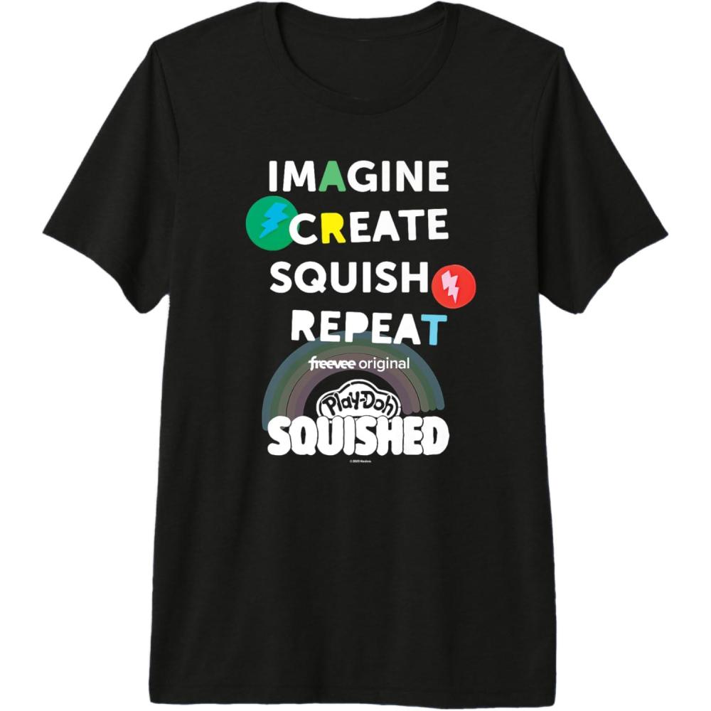 imagePlayDoh Squished Imagine Create Repeat Rainbow Stack Logo Premium TShirtBlack
