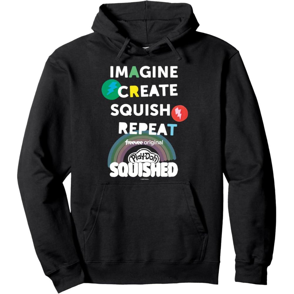 imagePlayDoh Squished Imagine Create Repeat Rainbow Stack Logo Pullover HoodieBlack