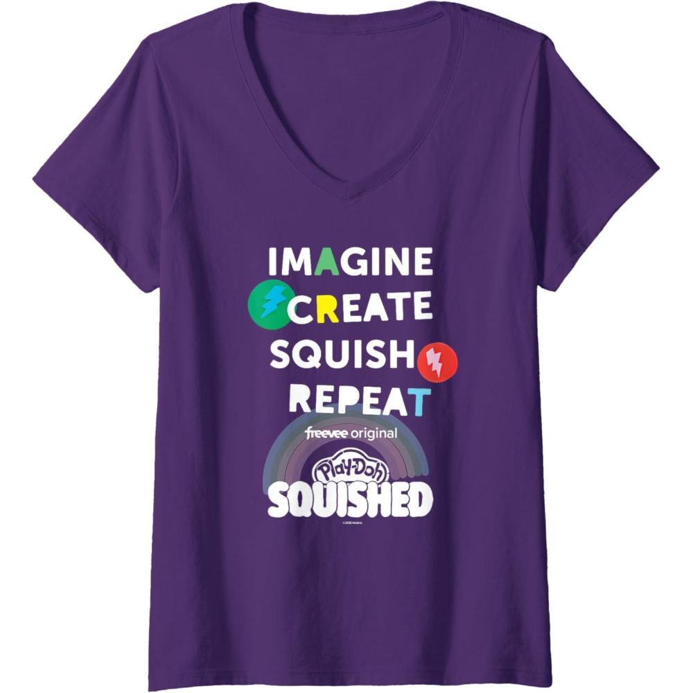 imagePlayDoh Squished Imagine Create Repeat Rainbow Stack Logo VNeck TShirtPurple