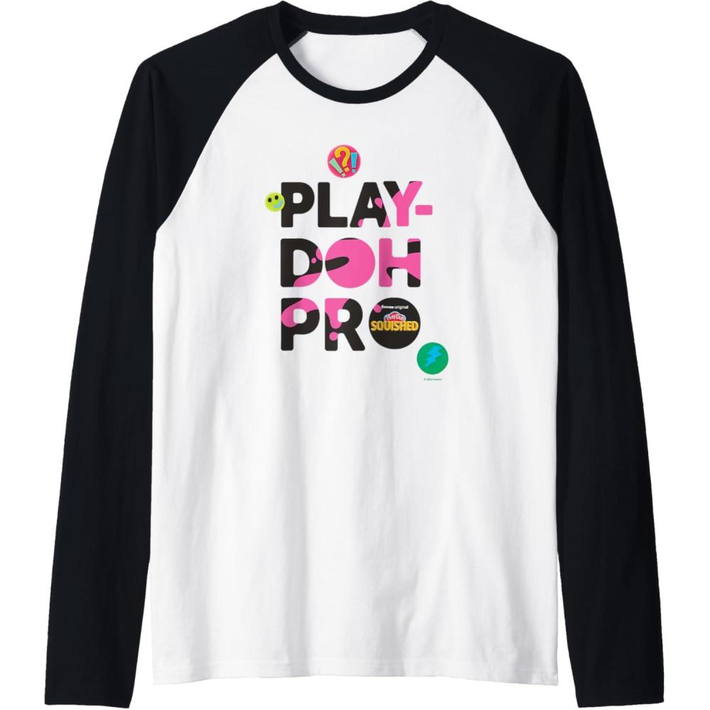 imagePlayDoh Squished Pro Center Bold Filled Logo Raglan Baseball TeeBlackWhite
