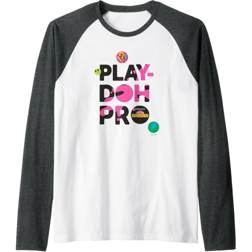 imagePlayDoh Squished Pro Center Bold Filled Logo Raglan Baseball TeeDark Heather GreyWhite