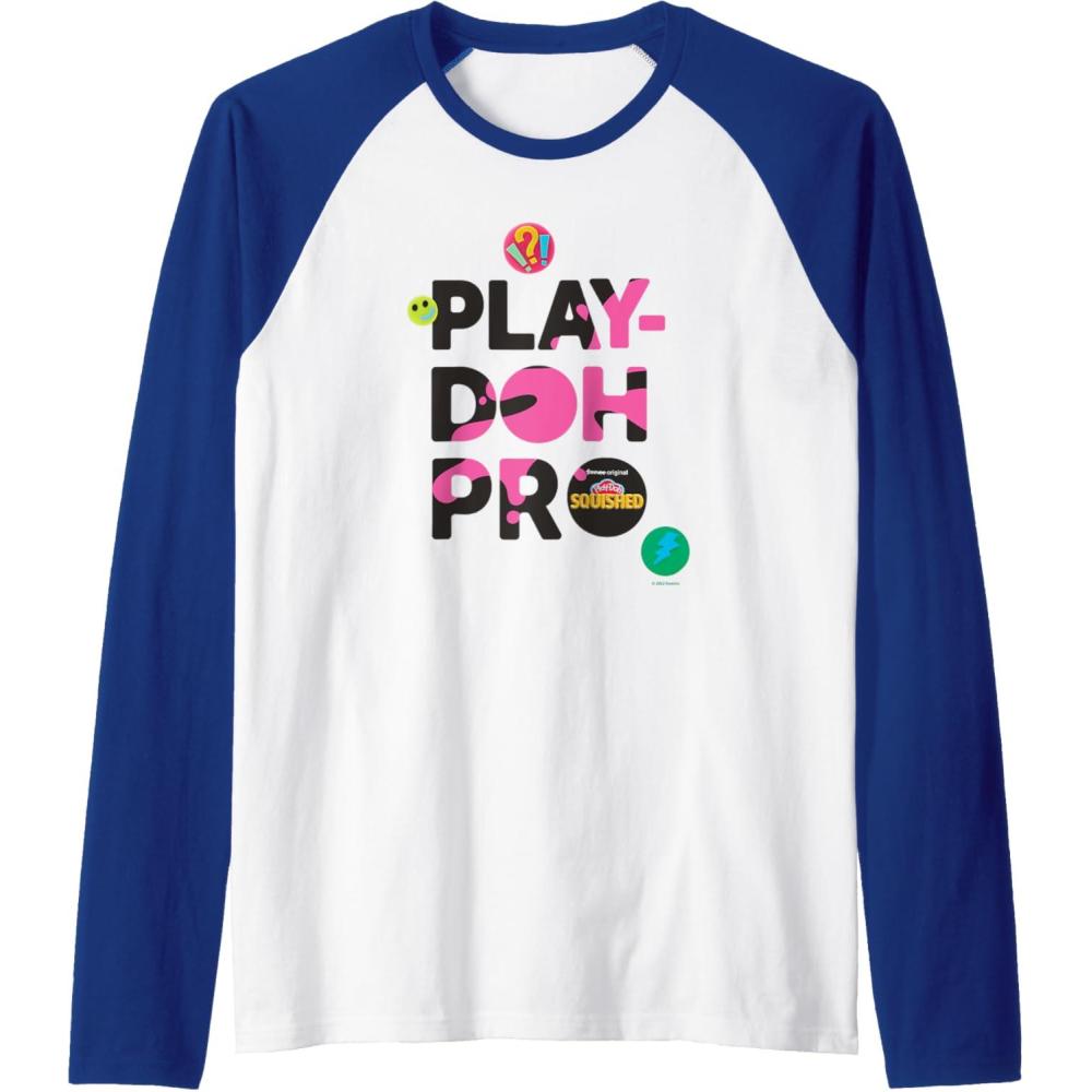imagePlayDoh Squished Pro Center Bold Filled Logo Raglan Baseball TeeRoyal BlueWhite