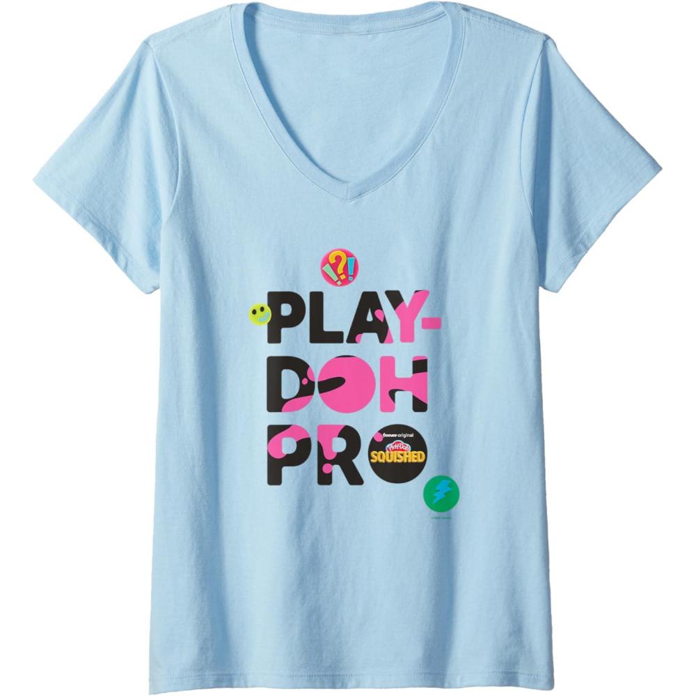 imagePlayDoh Squished Pro Center Bold Filled Logo VNeck TShirtBaby Blue
