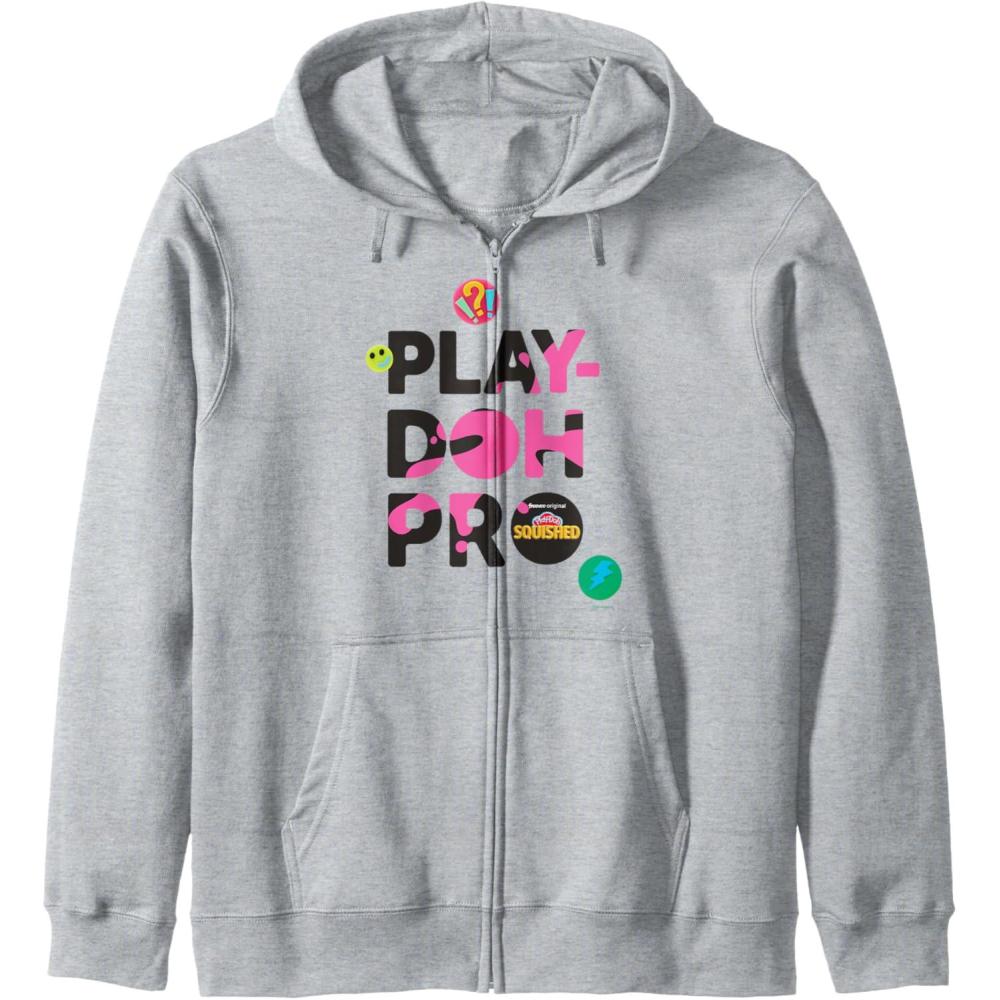 imagePlayDoh Squished Pro Center Bold Filled Logo Zip HoodieHeather Grey