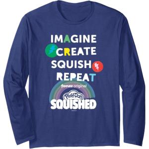 Play-Doh Squished Imagine Create Repeat Rainbow Stack Logo Long Sleeve T-Shirt(Navy Blue)