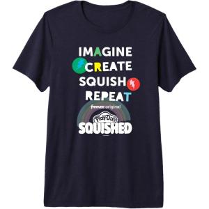 Play-Doh Squished Imagine Create Repeat Rainbow Stack Logo Premium T-Shirt(Navy Blue)