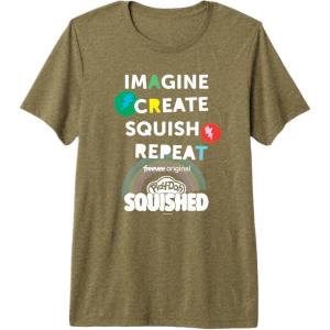 Play-Doh Squished Imagine Create Repeat Rainbow Stack Logo Premium T-Shirt(Olive Green)
