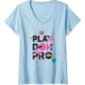 Play-Doh Squished Pro Center Bold Filled Logo V-Neck T-Shirt(Baby Blue)