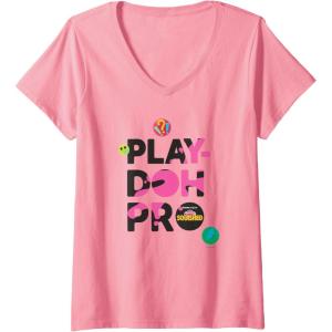 Play-Doh Squished Pro Center Bold Filled Logo V-Neck T-Shirt(Pink)